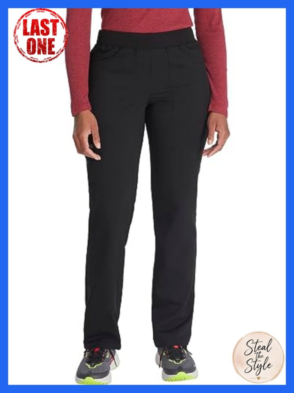 Women's Scrub Pull-On Pant Mid Rise Tapered Leg 6 Pockets Rib-Knit Waistband